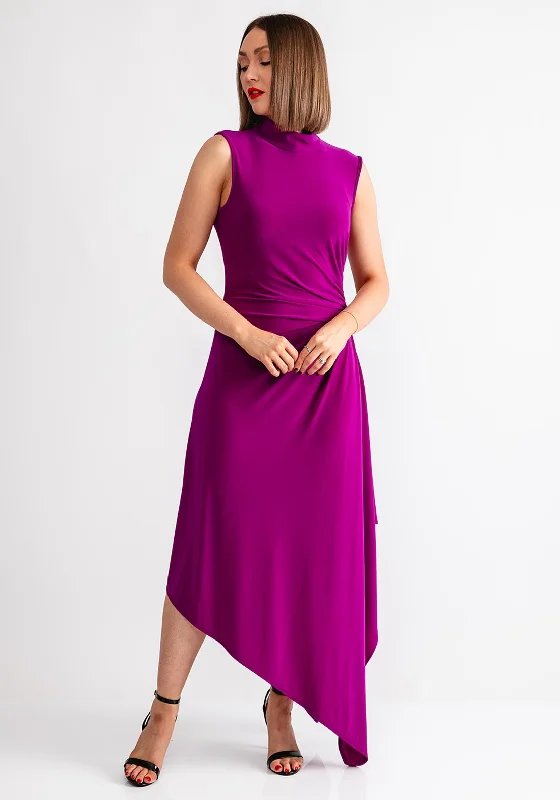 Joseph Ribkoff Ruched Asymmetrical Midi Dress, Purple