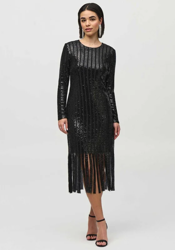 Joseph Ribkoff Sequin Fringe Trim Midi Dress, Black