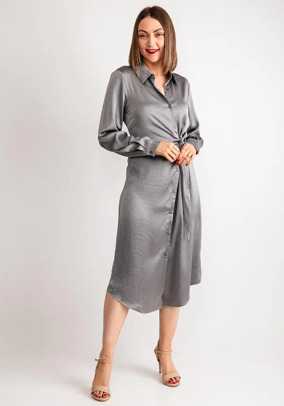 Kaffe Lotte Side Tie Midi Shirt Dress, Steeple Grey