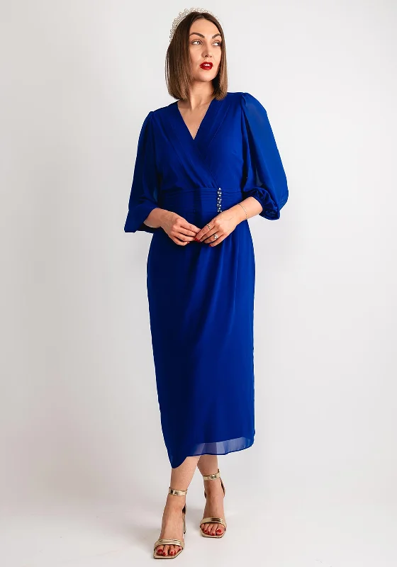 Lizabella Chiffon Wrap Midi Dress, Royal Blue