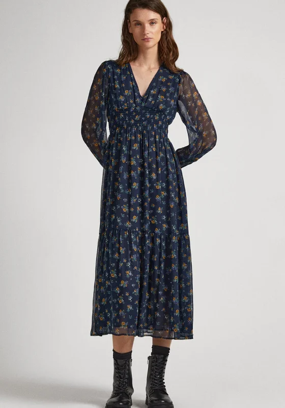 Pepe Jeans Iris Floral Chiffon Midi Dress, Multi