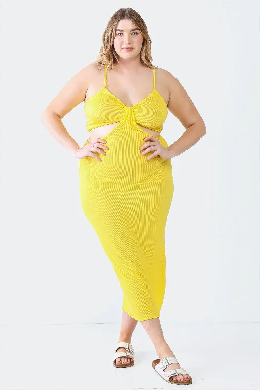 Plus Size Ribbed Bow Cut-Out Sleeveless Midi Dress