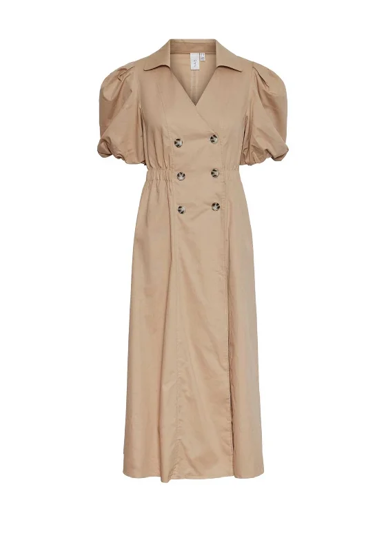 Y.A.S Trench Button A-Line Midi Dress, Ginger Root